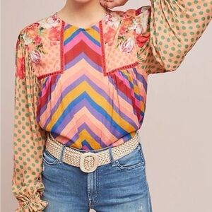 Blank NYC Colorful Chevron and Floral Blouse
